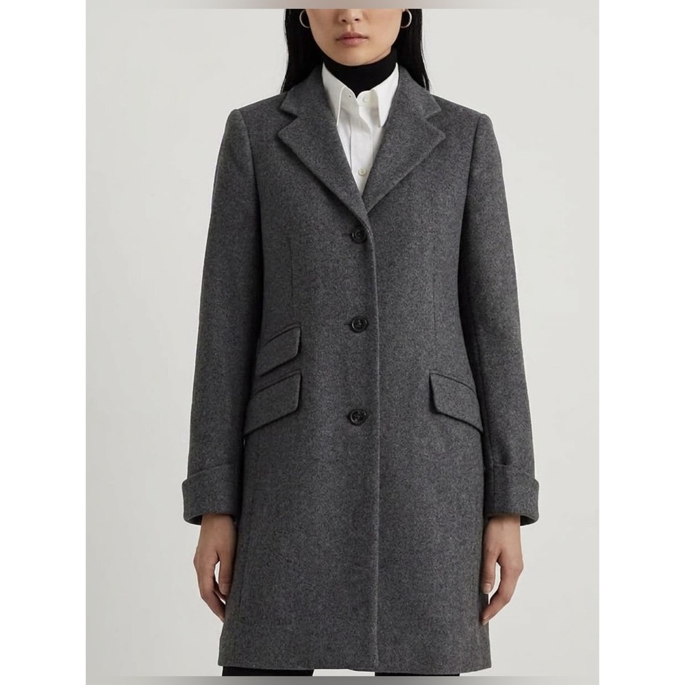 Lauren Ralph Lauren Gray Wool Blend Walker Coat 8 Dark Academia Quiet Luxury